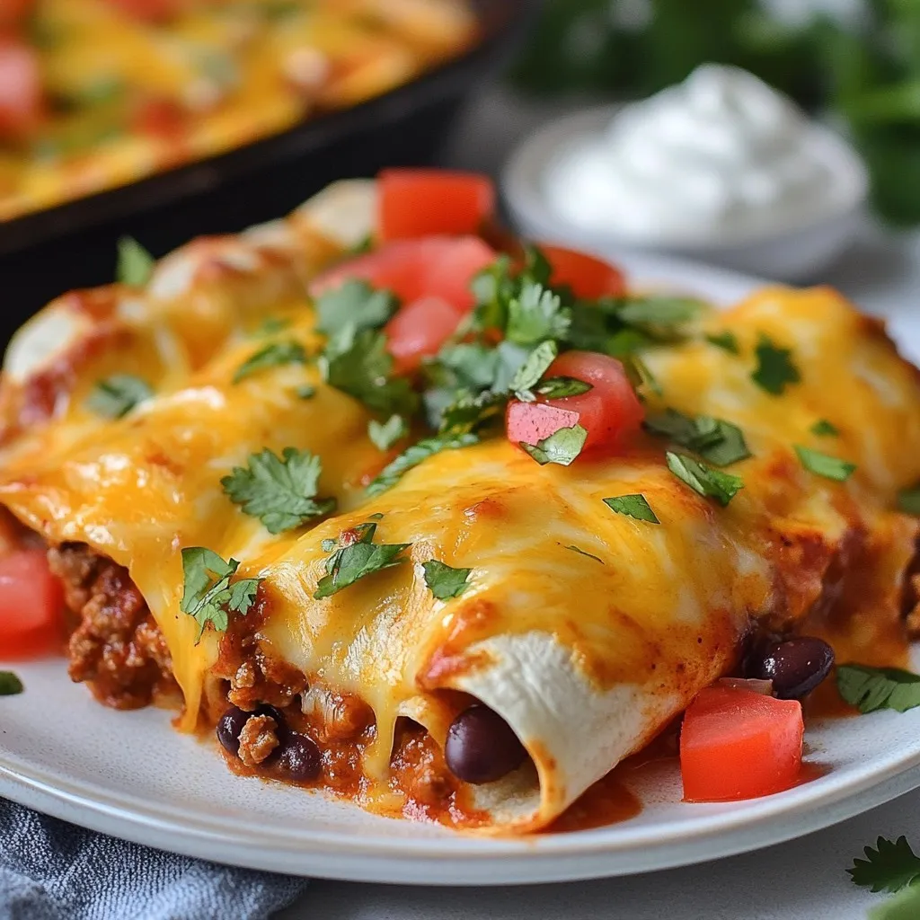 One Pan Cheesy Ground Beef Enchiladas Delight