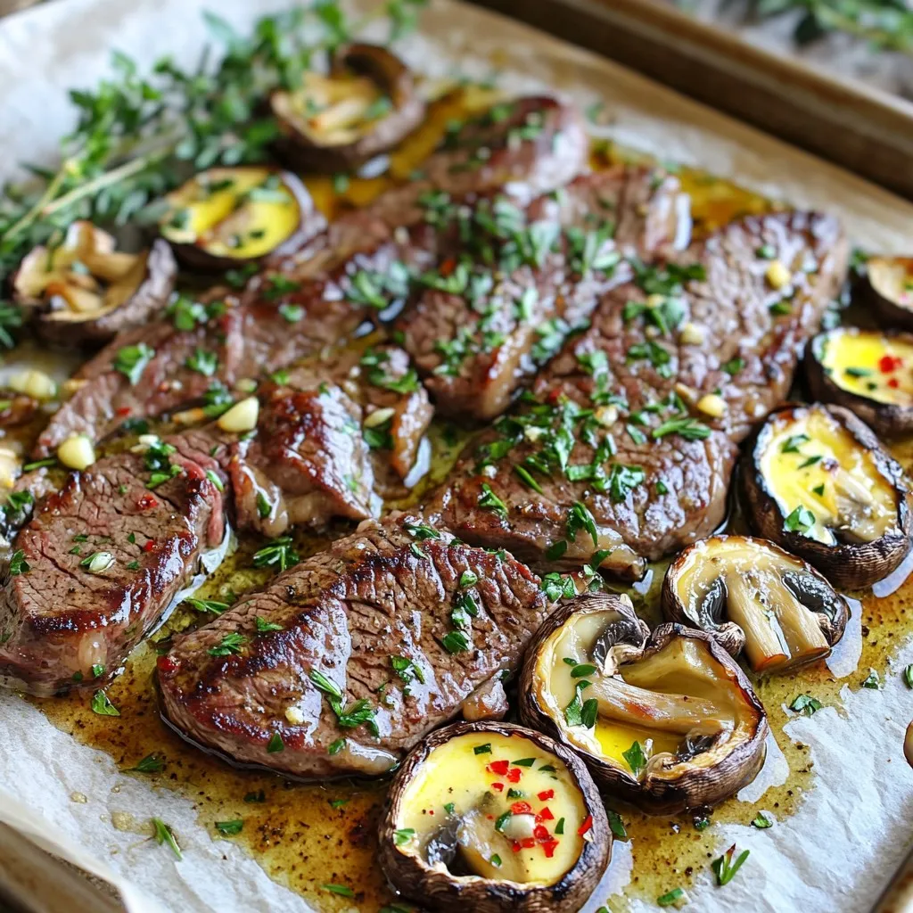 Savory Sheet Pan Garlic Butter Steak and Mushrooms
