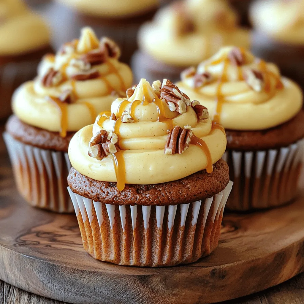 Pumpkin Cupcakes with Caramel Cream Cheese Frosting Delight
