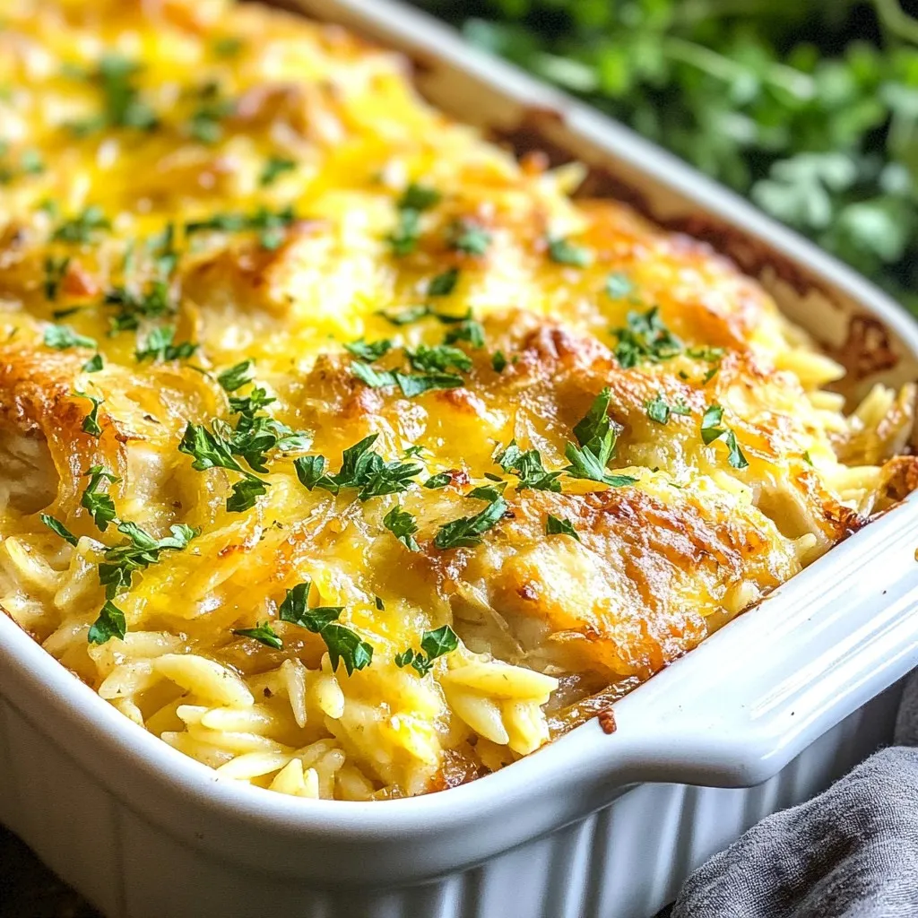 French Onion Chicken Orzo Bake Tasty Comfort Dish