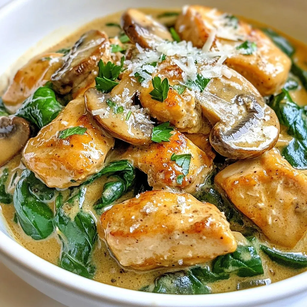 Creamy Chicken Mushroom Spinach Skillet Delight