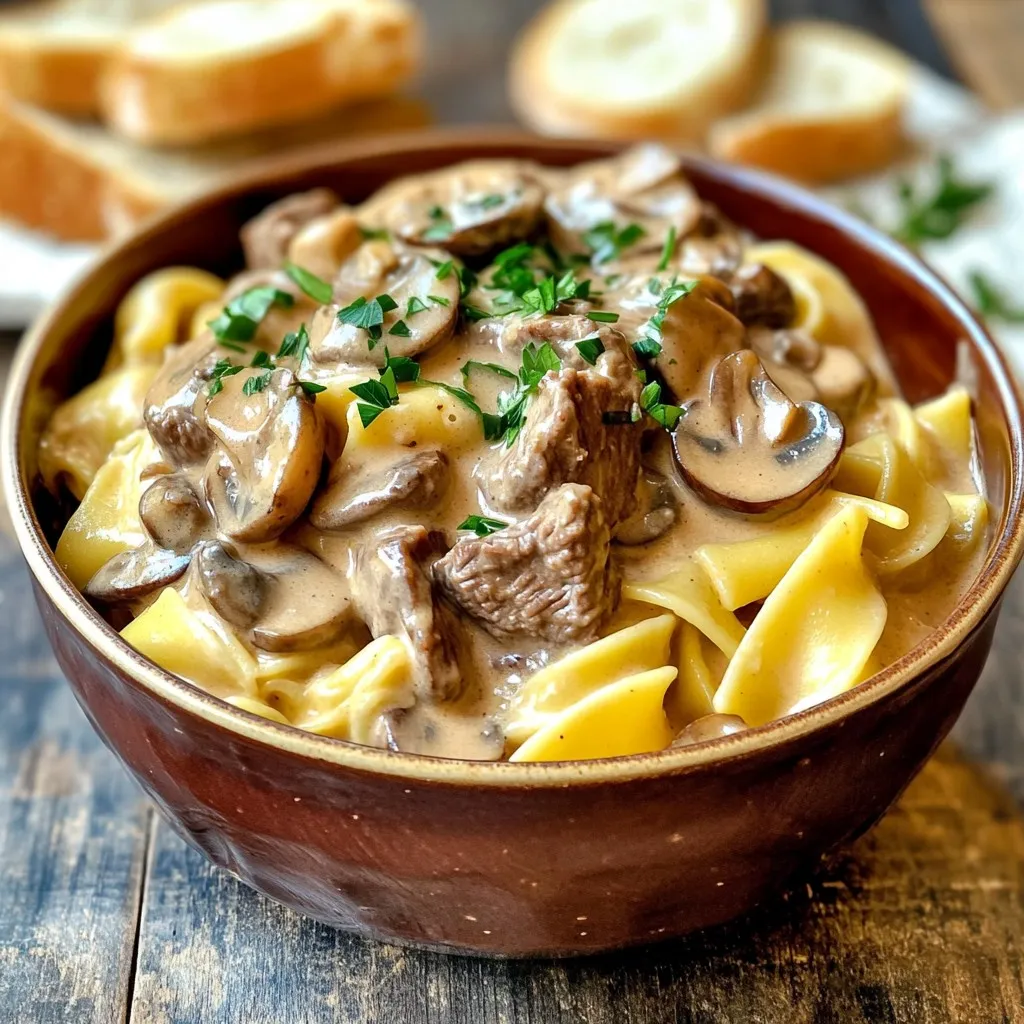 Slow Cooker Beef Stroganoff with Egg Noodles Delight