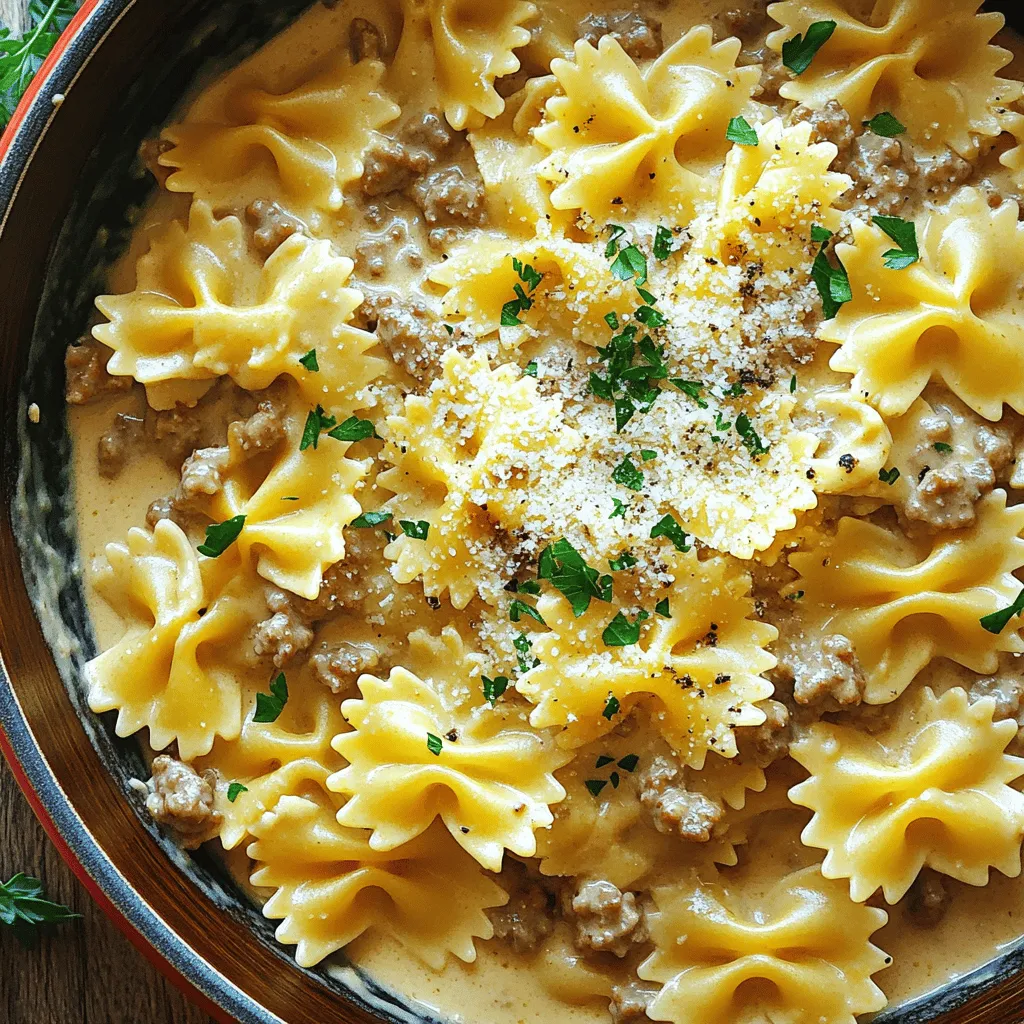 Creamy Parmesan Garlic Beef Bowtie Pasta Delight